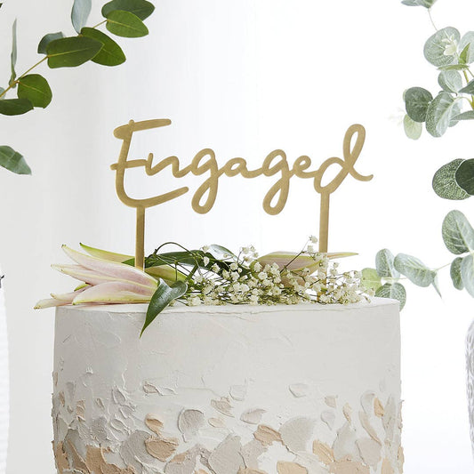 Gold 'Engaged' Acrylic Cake Topper