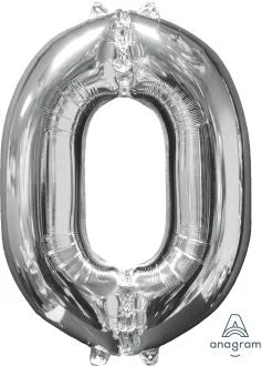 26" Silver Number 0 Balloon - NO HELIUM