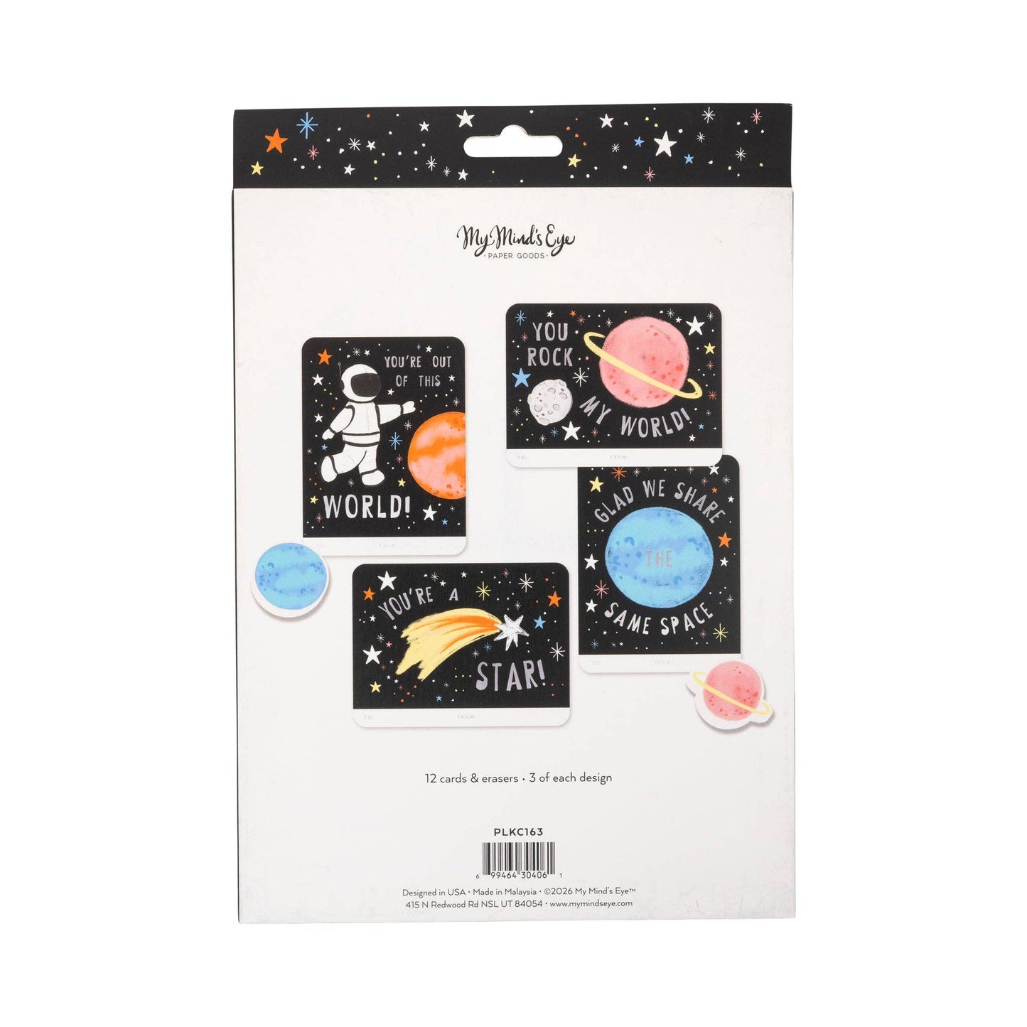 PLKC163 - Space Valentine's Cards and Eraser Set (12 each)