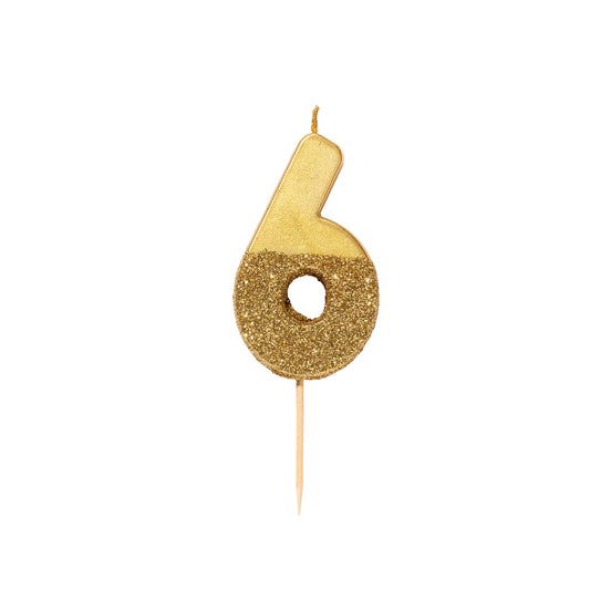Gold Glitter Birthday Number Candle | 6