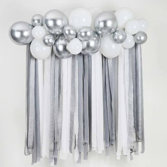 Silver Metallic Balloon & Streamer Backdrop Set