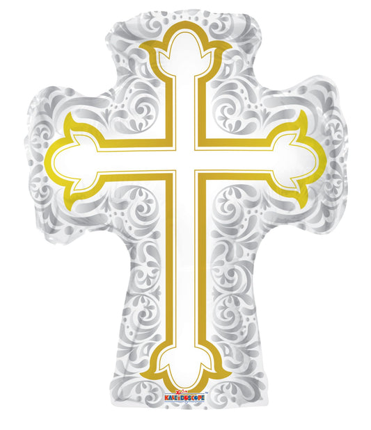 28" Silver & Gold Cross Shape Balloon