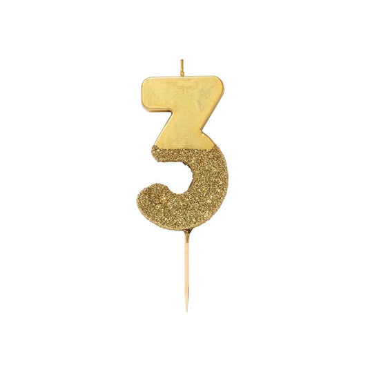 Gold Glitter Birthday Number Candle | 3