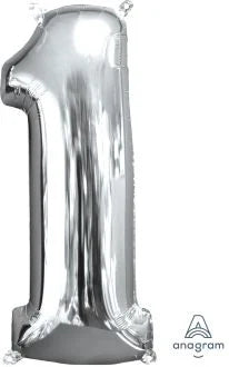 26" Silver Number 1 Balloon - NO HELIUM