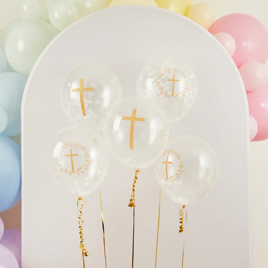 Cross Confetti Filled Latex 12" Balloons 5 Pack