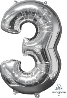 26" Silver Number 3 Balloon - NO HELIUM