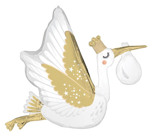 35"PKG SATIN SPECIAL DELIVERY BABY STORK BALLOON