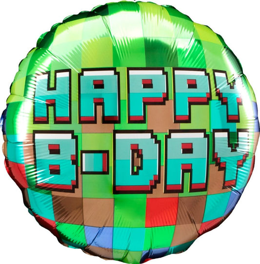 18" Pixel Town Happy Bday Balloon