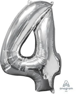 26" Silver Number 4 Balloon - NO HELIUM