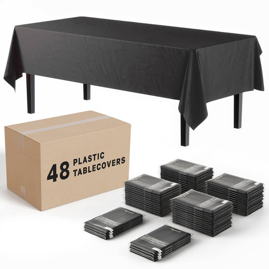 Black Rectangle Disposable Plastic Tablecloth 54in. x 108in.
