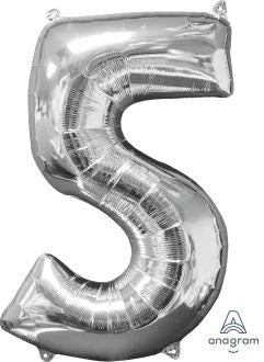 26" Silver Number 5 Balloon - NO HELIUM