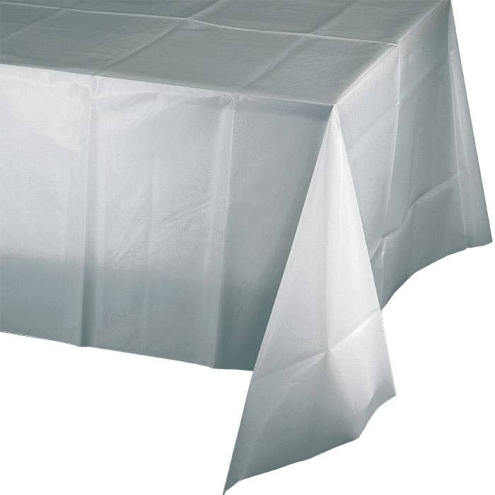 Shimmering Silver Plastic Table Covers 54" x 108", 1/Pkg