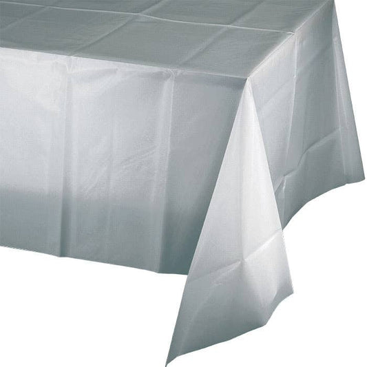 Shimmering Silver Plastic Table Covers 54" x 108", 1/Pkg