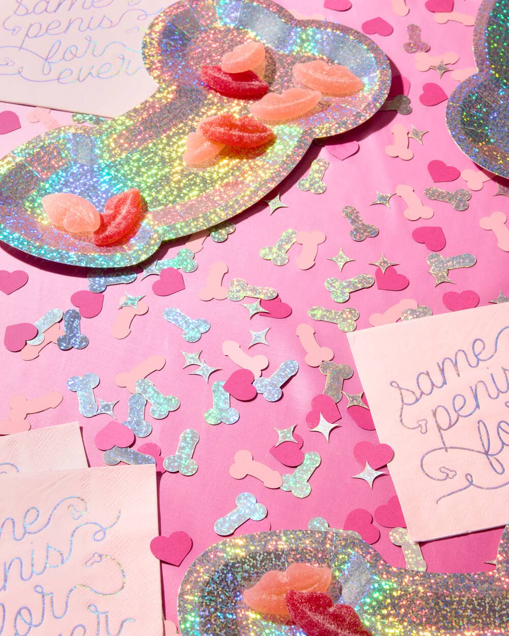 Penis Confetti - 200 pc pink + holographic confetti, Bachelorette Party