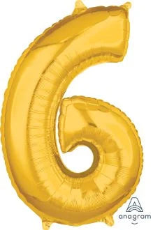 26" Gold Number 6 Balloon NO HELIUM