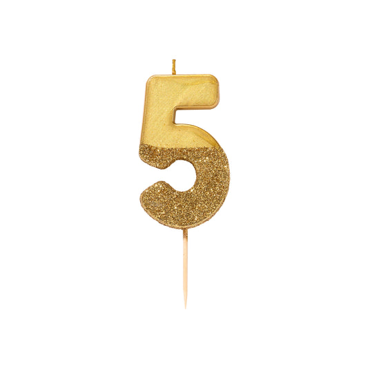 Gold Glitter Birthday Number Candle | 5