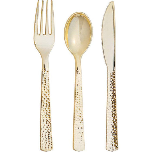 Gold Metallic Hammered Assorted Cutlery, 24/Pkg
