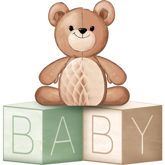Teddy Bear Centerpiece Baby Blocks w/ Honeycomb, 1/Pkg