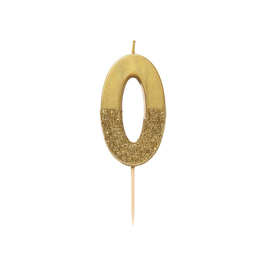 Gold Glitter Birthday Number Candle | 0