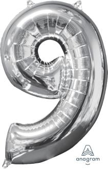 26" Silver Number 9 Balloon