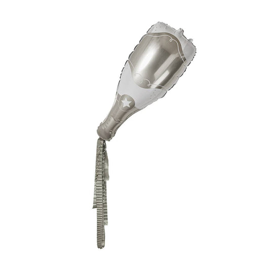 Silver & White Champagne Bottle Balloon Crepe Paper Tassels