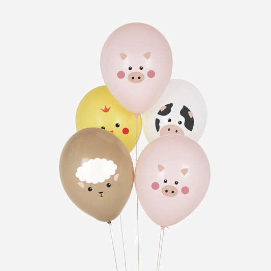 PRINTED MINI FARM ANIMALS BALLOONS QTY. 5