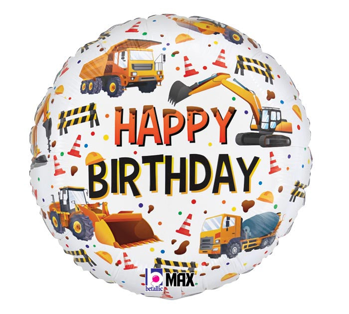 Construction Equipment Happy Birthday Round Foil Balloon 18 in. -
