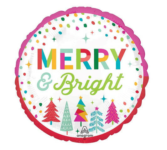 17" CHRISTMAS MERRY AND BRIGHT COLORFUL DOTS AND TREES