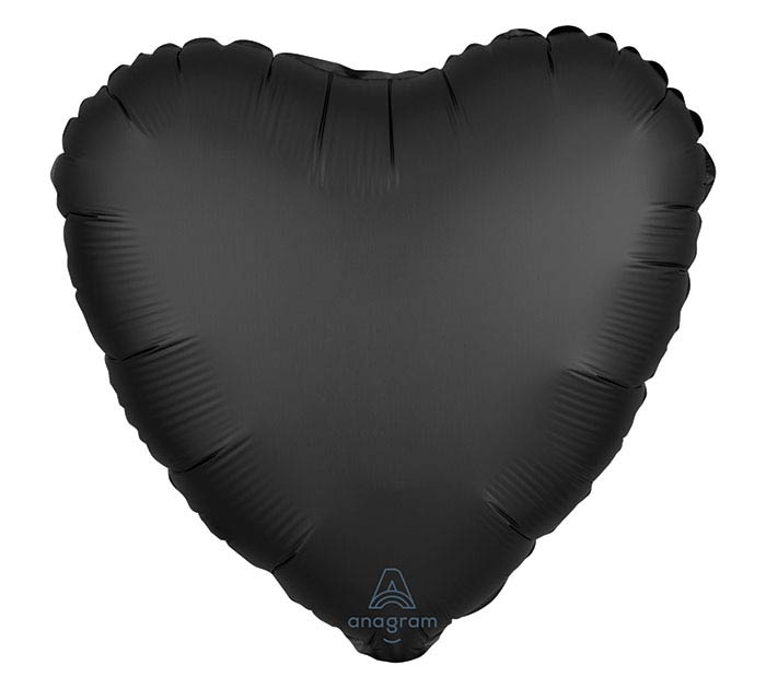 17"SOLID SATIN LUXE ONYX HEART BALLOON NO HELIUM