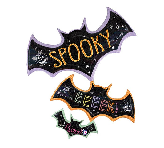 42"PKG SPOOKY BAT TRIO GLITTER HOLOGRAPH BALLOON