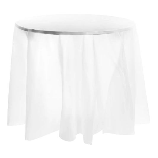 84" White Round Plastic Table Cover