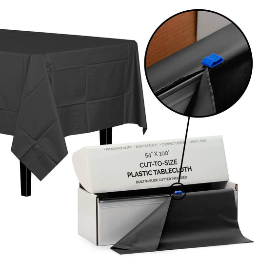 54 In. X 100 Ft. Cut-To-Size Plastic Table Cover - Black