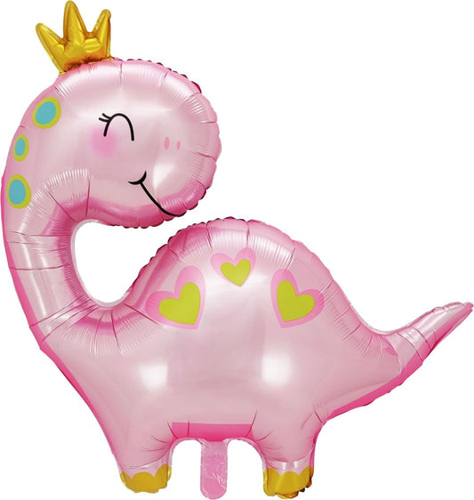 27" Pink Dinosaur with Crown Balloon