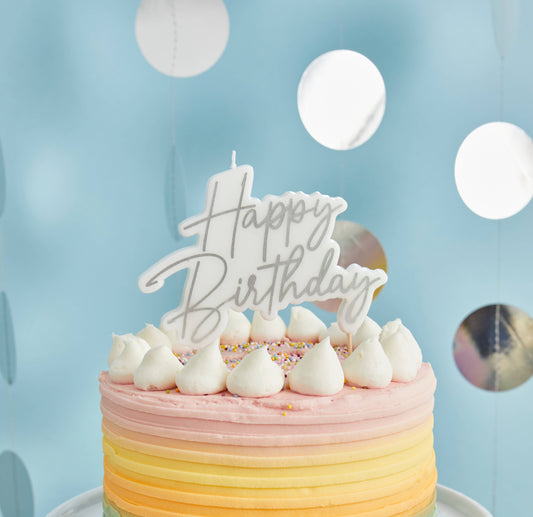 Silver Happy Birthday Wax Candle