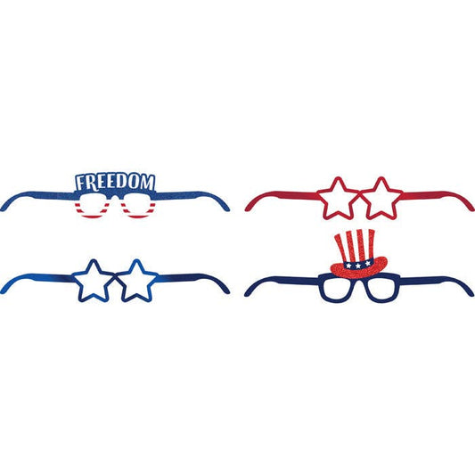 Patriotic Fourth of July Deluxe Paper Eyeglasses, 4/Pkg