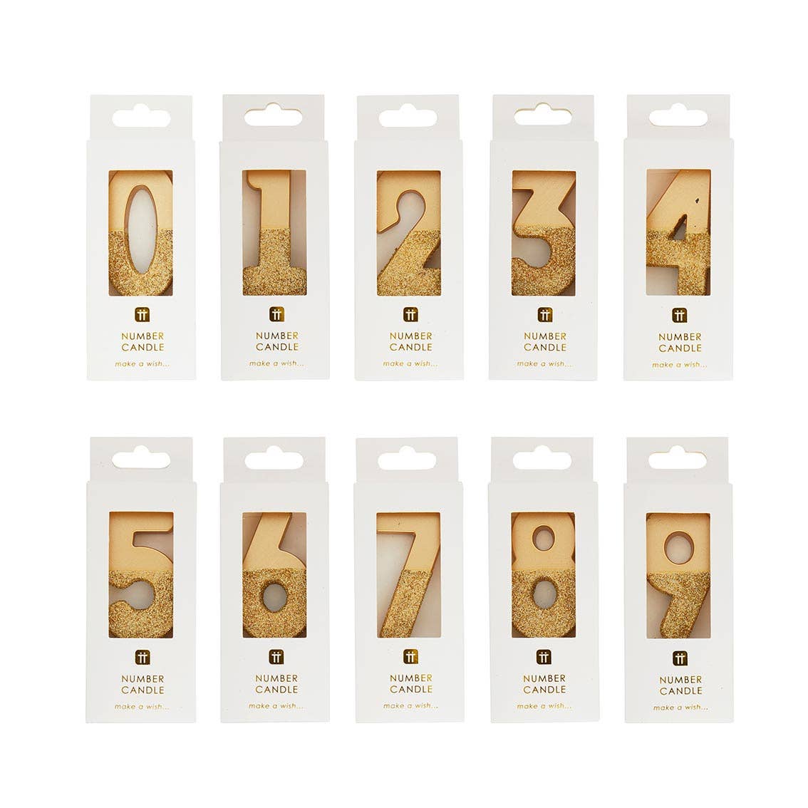Gold Glitter Birthday Number Candles | 0-9 | Single |