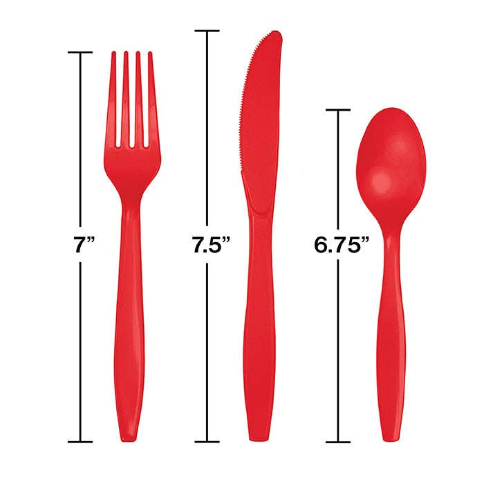 Classic Red Assorted Plastic Cutlery, 24/Pkg