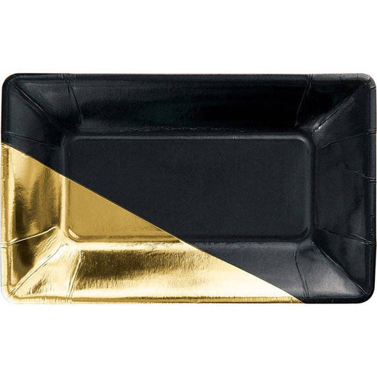 Black & Gold Foil Rectangular Appetizer Plate, 8/Pkg