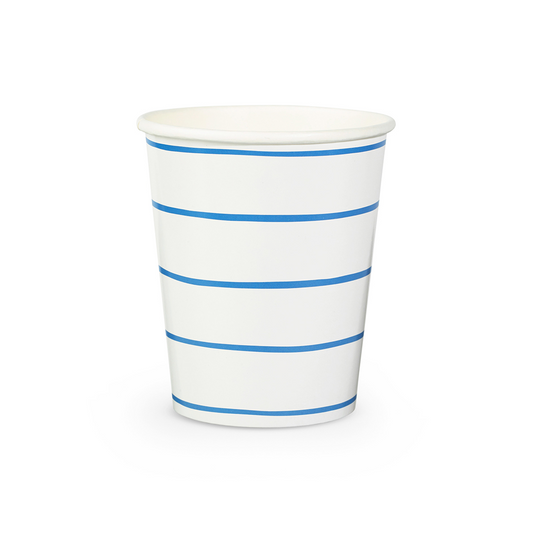 Cobalt Frenchie Striped 9 oz Cups