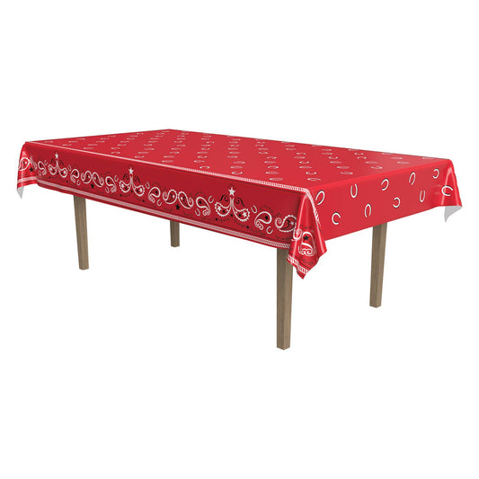 Western Red Bandana Plastic Disposable Tablecover 54" x 108"