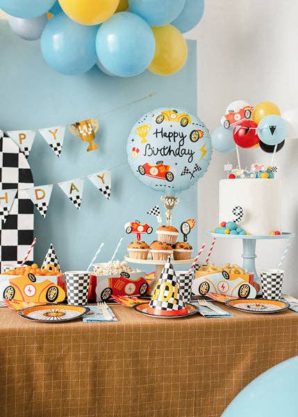 Racing Happy Birthday Round Foil Balloon 18 in. - PartyDeco USA