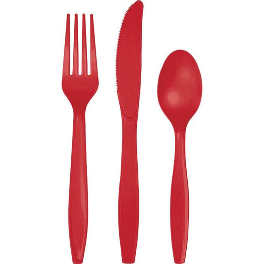 Classic Red Assorted Plastic Cutlery, 24/Pkg