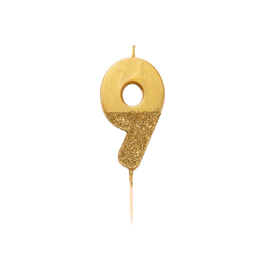 Gold Glitter Birthday Number Candle | 9