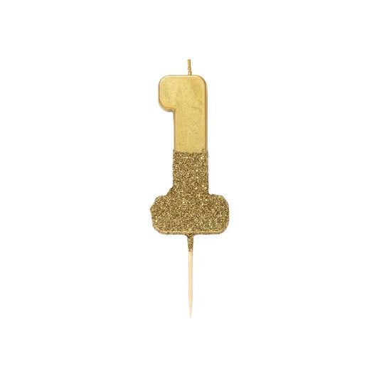 Gold Glitter Birthday Number Candle | 1