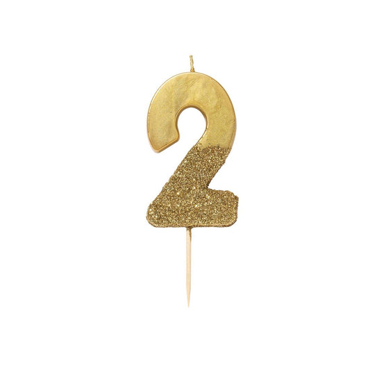 Gold Glitter Birthday Number Candle | 2