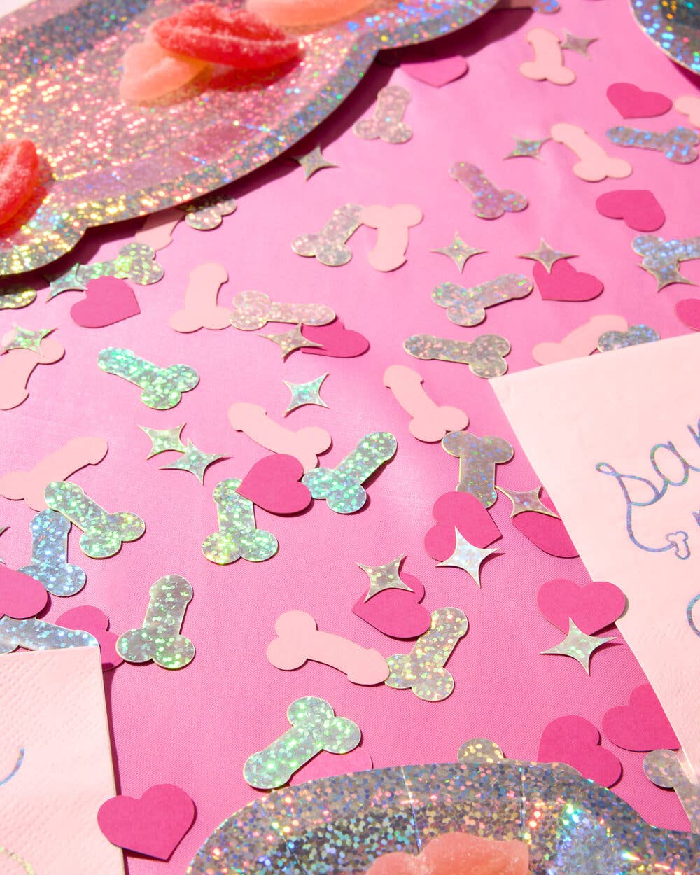 Penis Confetti - 200 pc pink + holographic confetti, Bachelorette Party