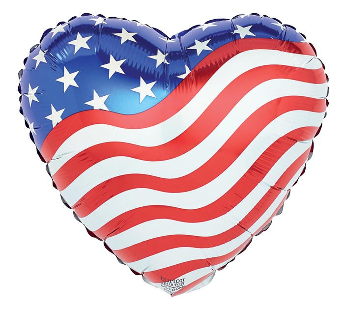 17" PAT USA FLAG DESIGN HEART NO HELIUM