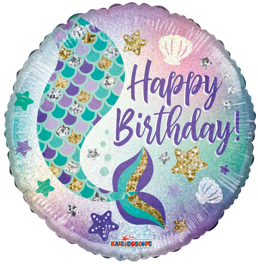 18" Holographic Bday Mermaid Balloon