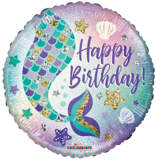 18" Holographic Bday Mermaid Balloon