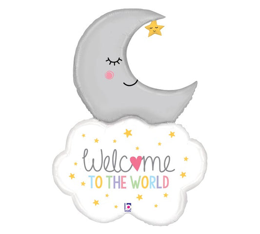 32" PKG WELCOME BABY MOON SHAPE BALLOON